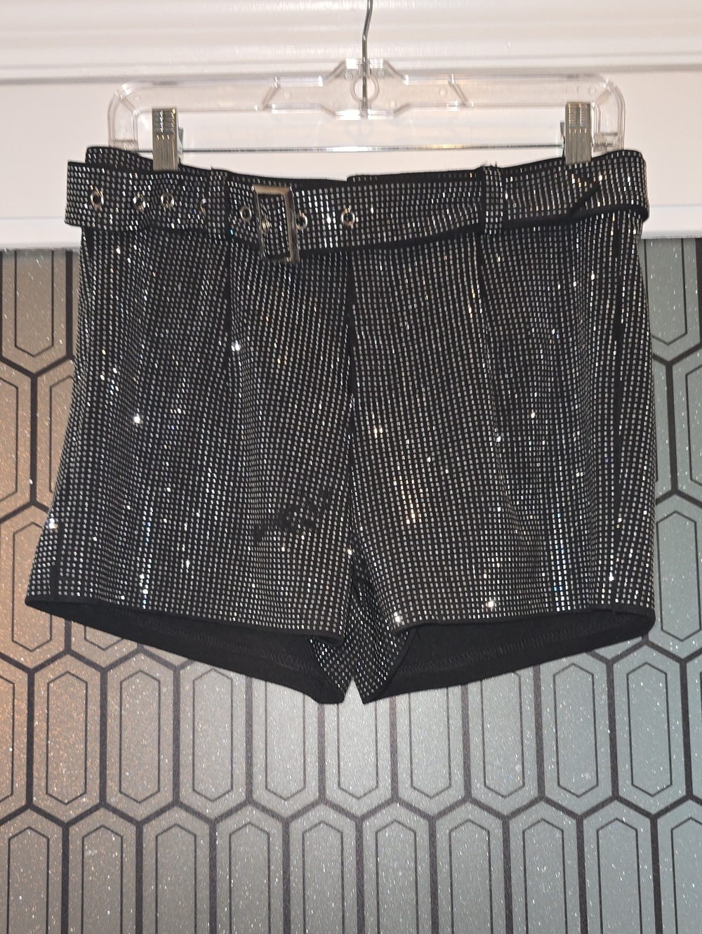 Kiwi Black Studded High-Waist Shorts with Belt